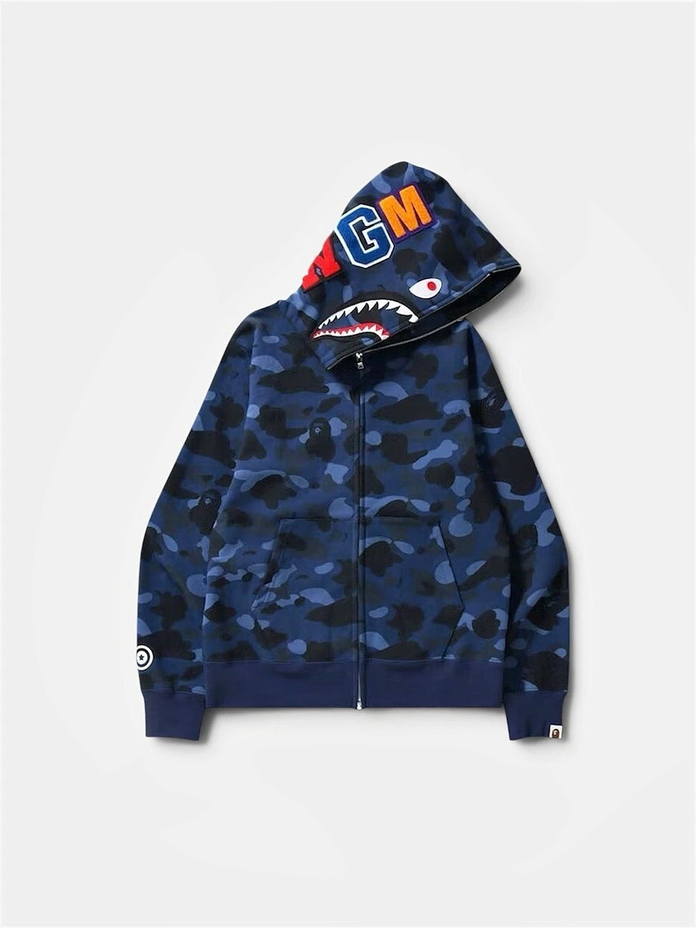 A Bathing Ape Shark Full Zip Hoodie Blue & Black Size